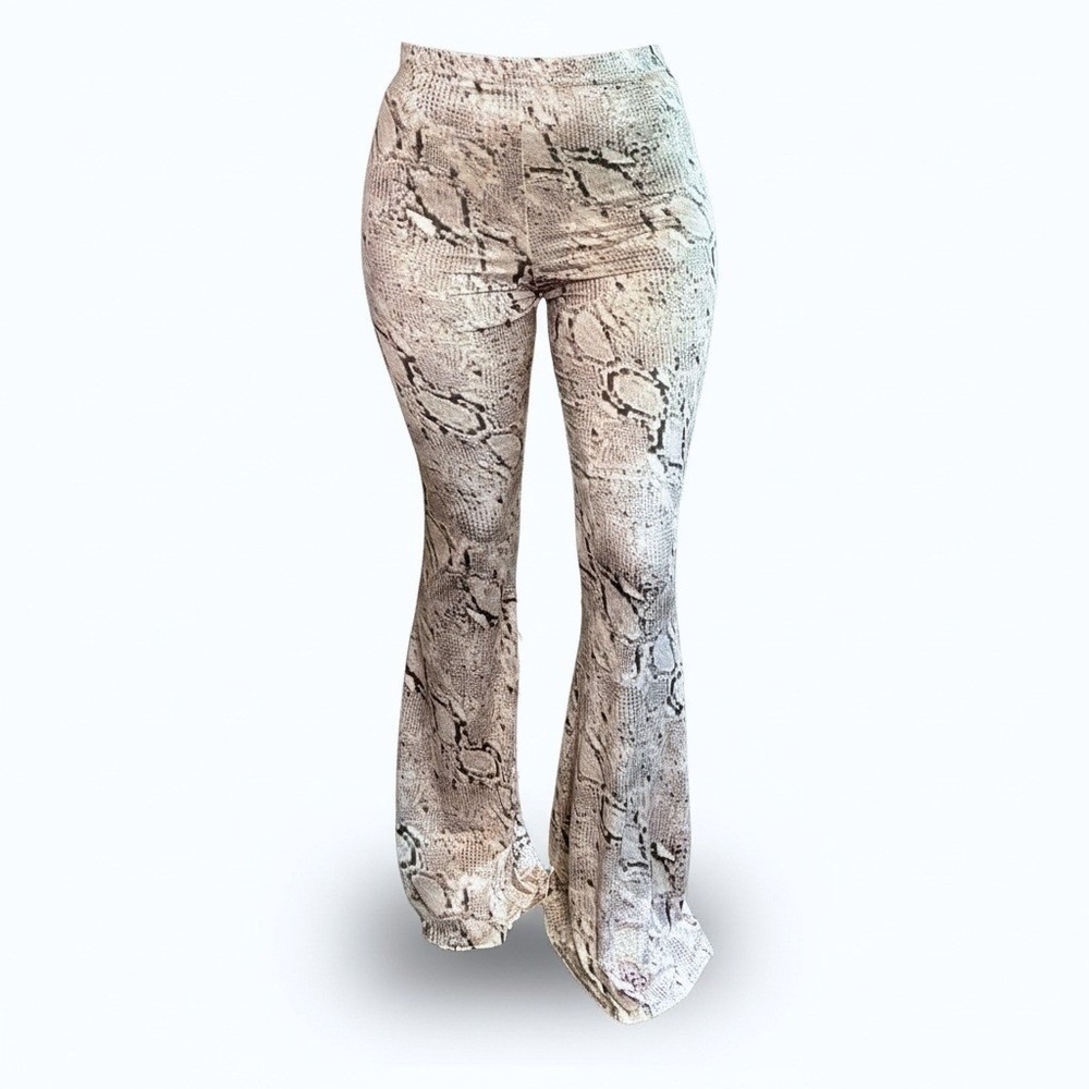 NEW Small Stretchy Snake Print Slinky Snakeskin Flare Bellbottom Pants Spandex